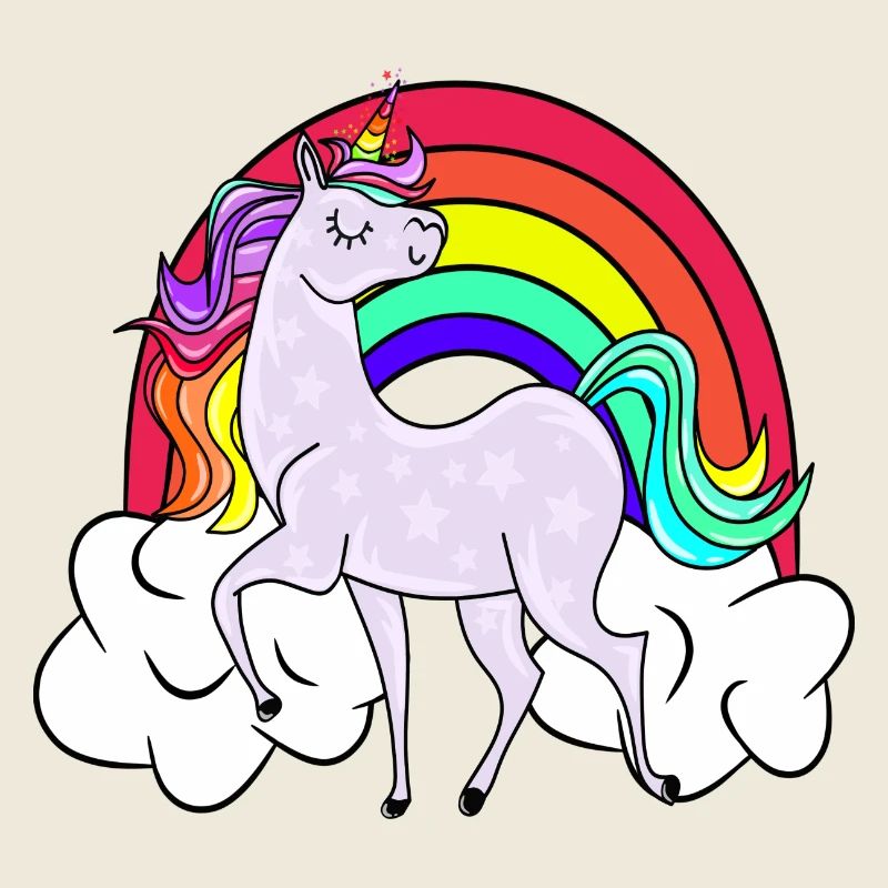 Licorne avec arc-en-ciel et nuages