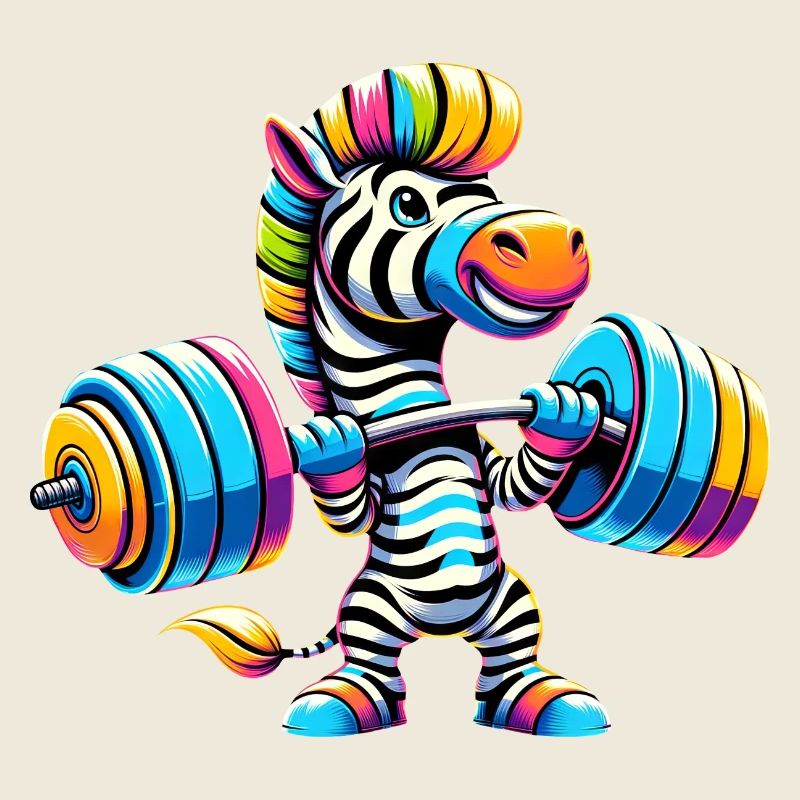 Buntes Zebra mit Hantel Langhantel