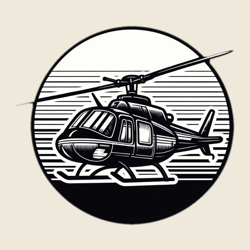 Hélicoptère en noir et blanc