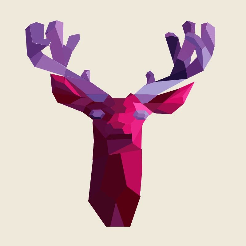 Cerf géométrique rouge avec cornes d’améthyste
