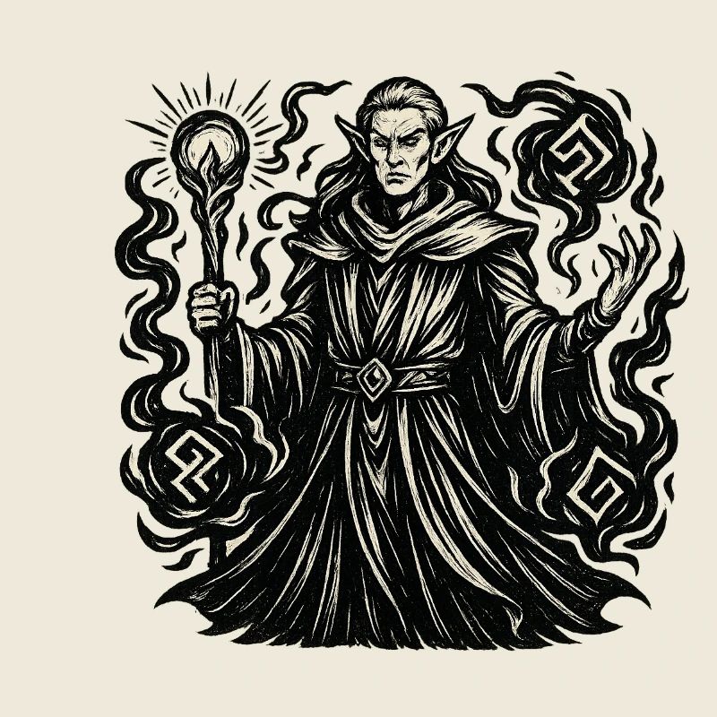 Mystischer Zauberer mit Symbolen