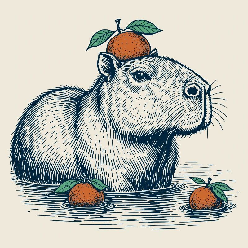 Capybara with orange on her head