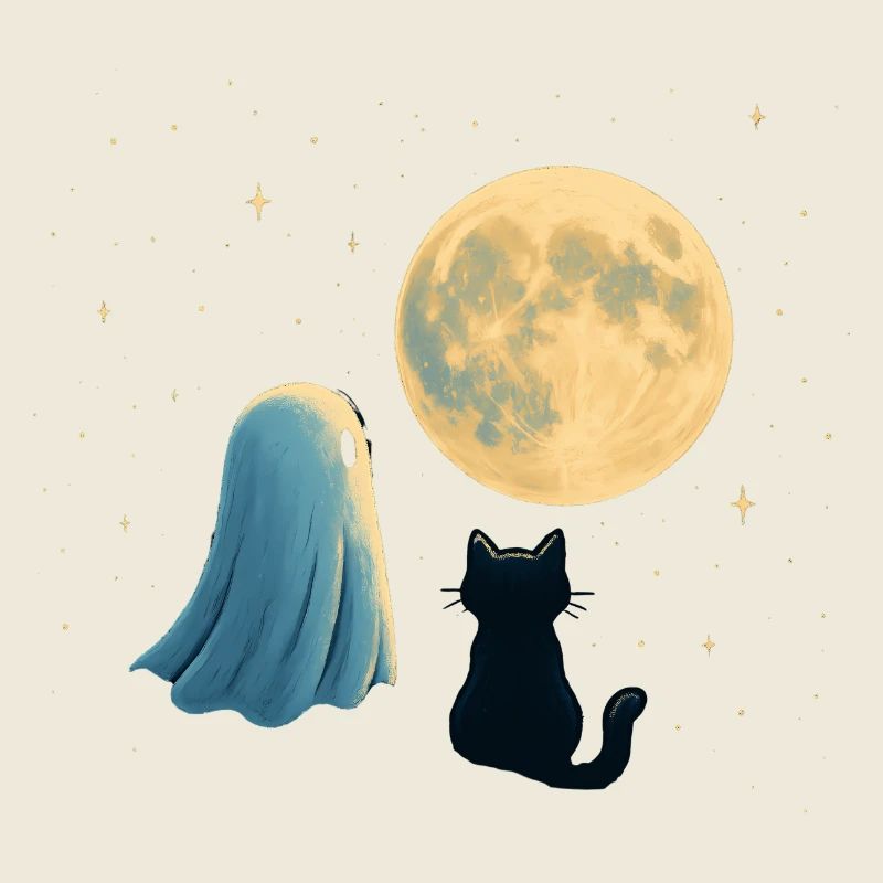 Nuit au clair de lune : fantôme et chat