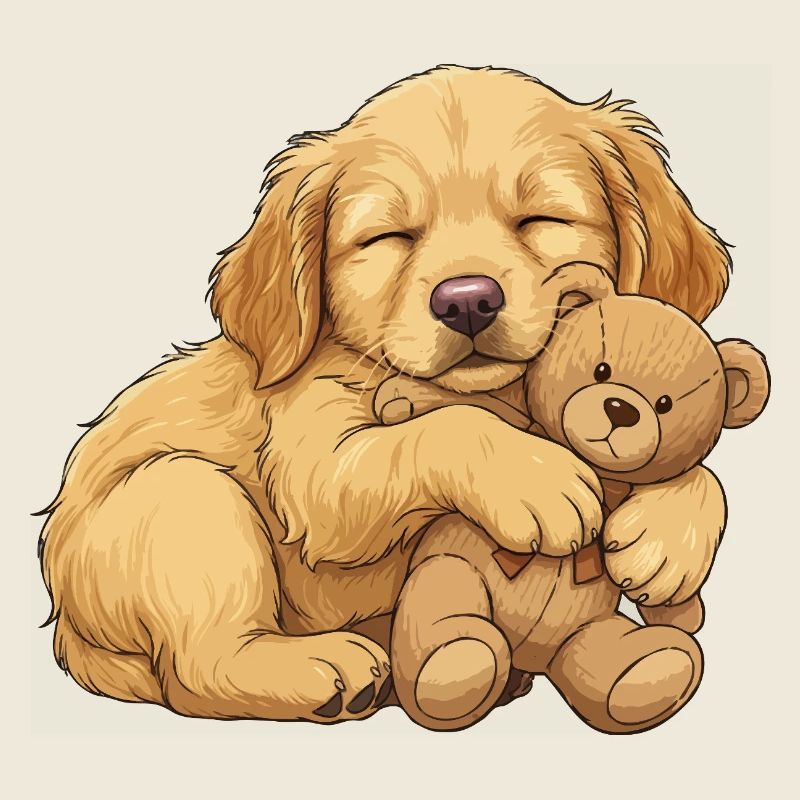 Chiot Golden Retriever avec ours en peluche