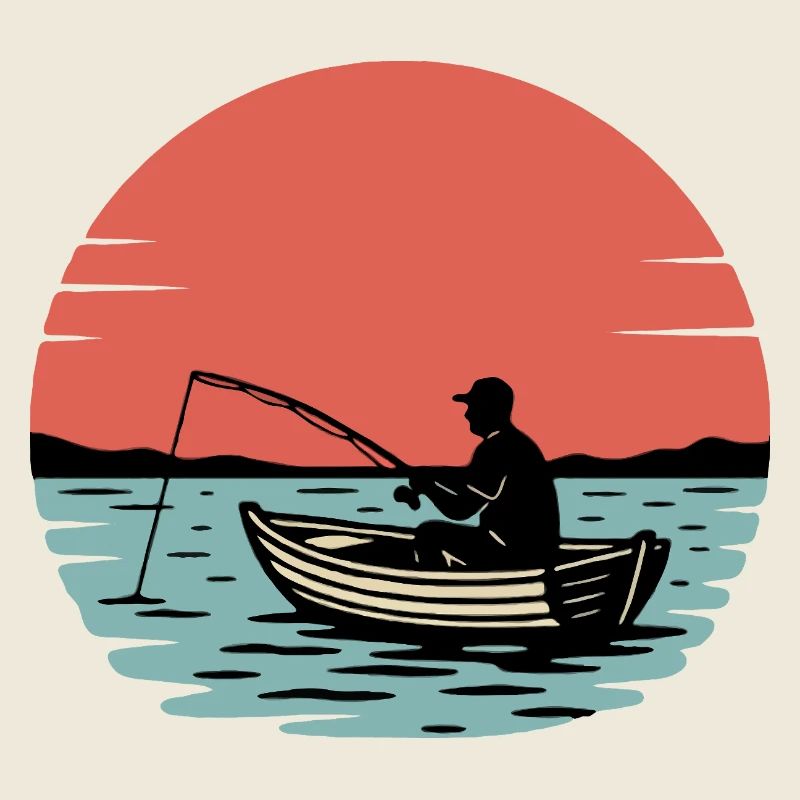 Sonnenuntergangsfischer im Boot