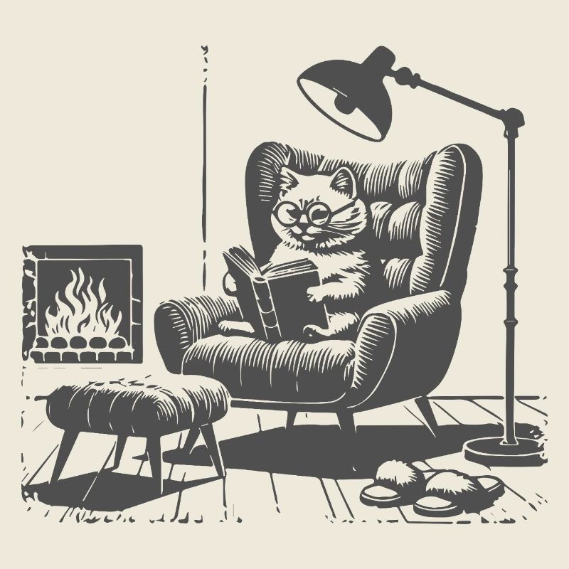 Chat de lecture au coin du feu – Funny Reading Design