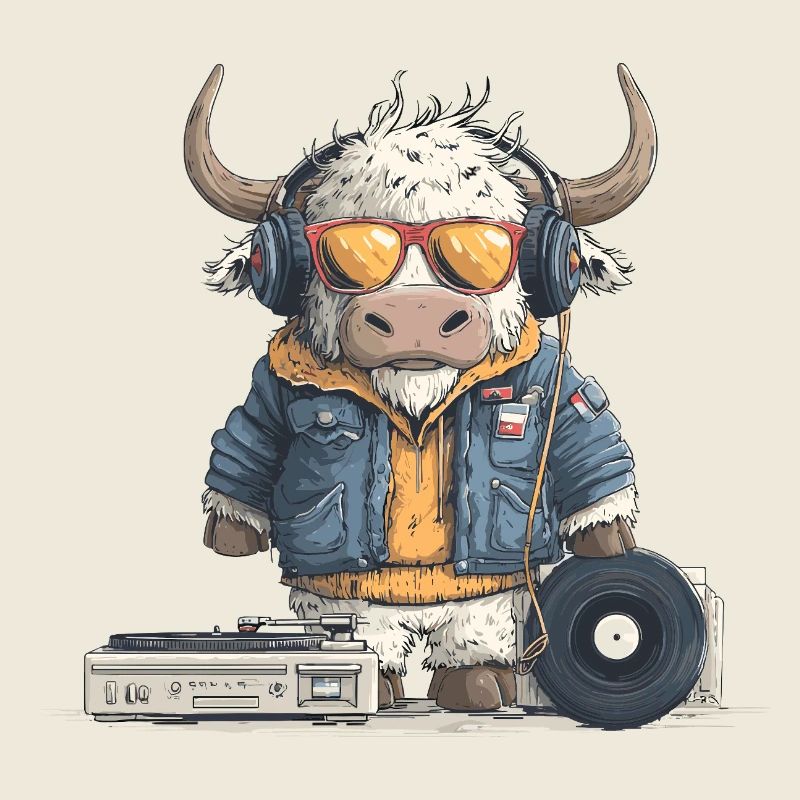 Stier DJ mit Kopfhörer