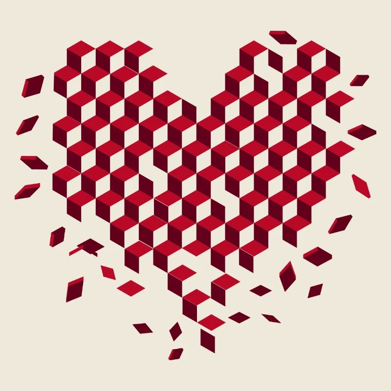 Geometric heart made of red cubes