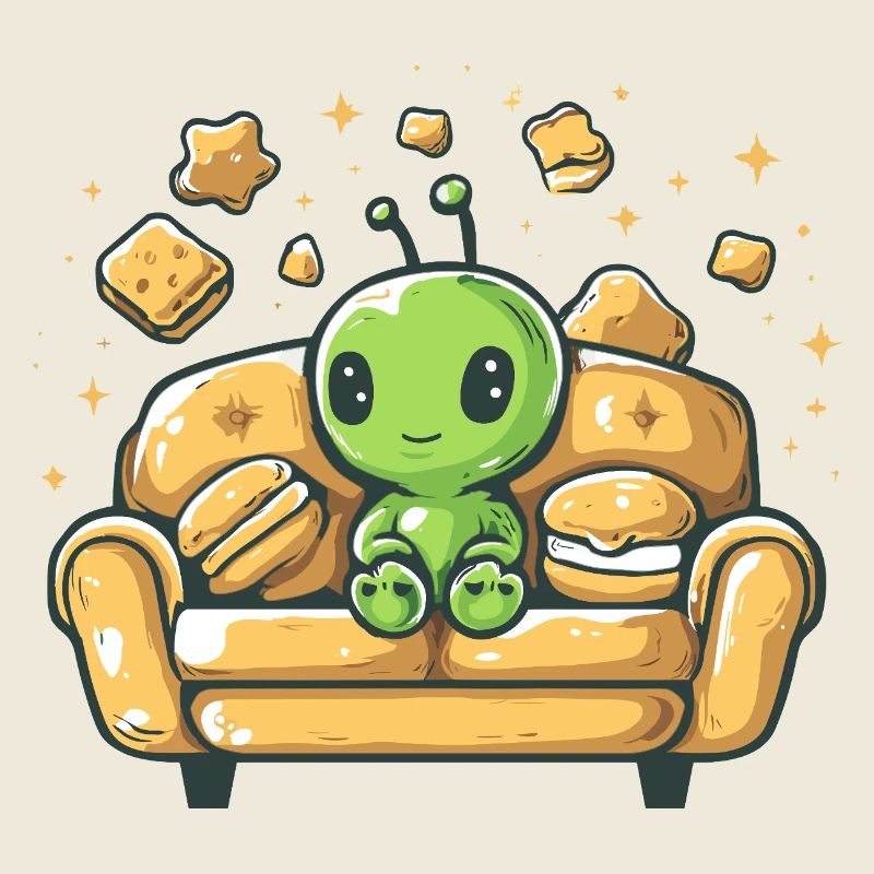 Kuscheliger Alien auf sonnigem Sofa