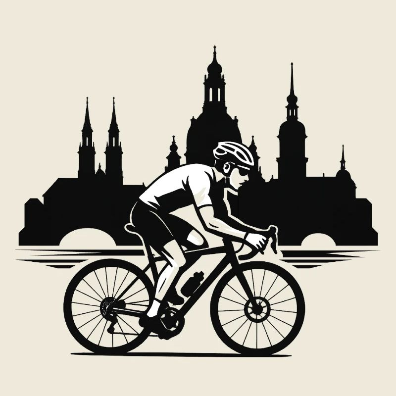 Rennradfahrer vor Stadtsilhouette Dresden