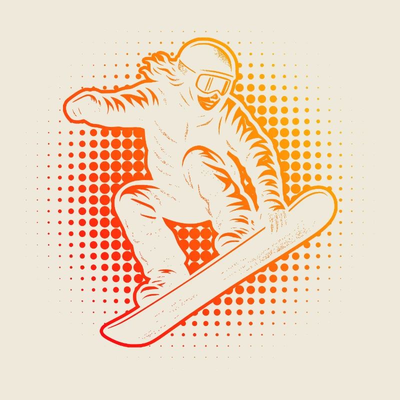 Feuerroter Snowboarder im Sprung