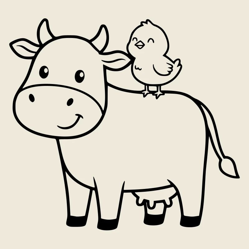 Cute Cow with Bird Friendship
