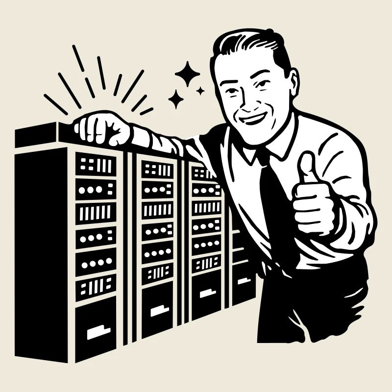 Retro IT Admin Smiling – Vintage Tech Support