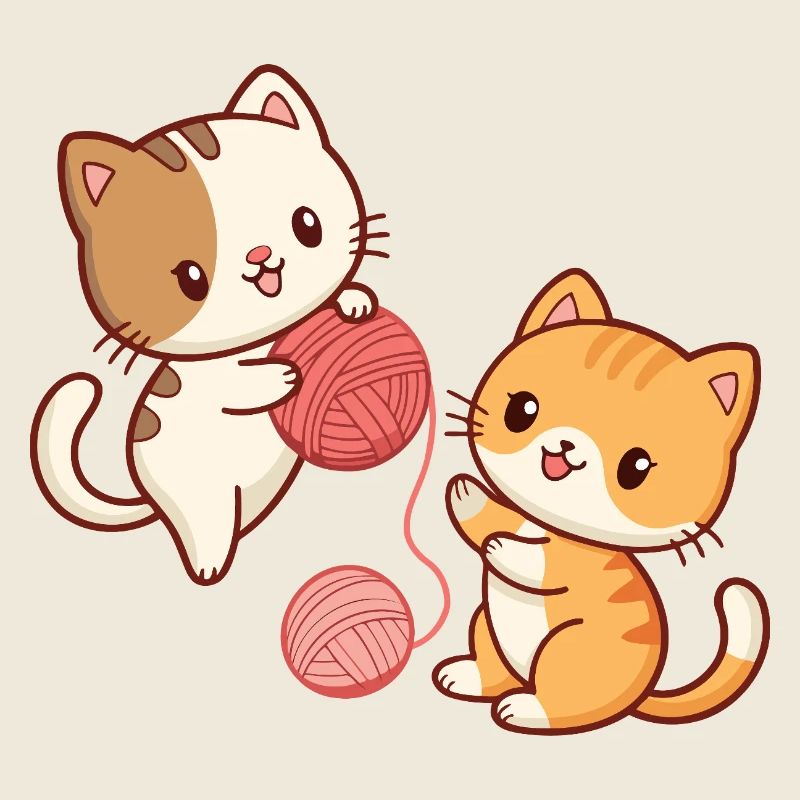 Chats Mignons et Pelotes Colorées