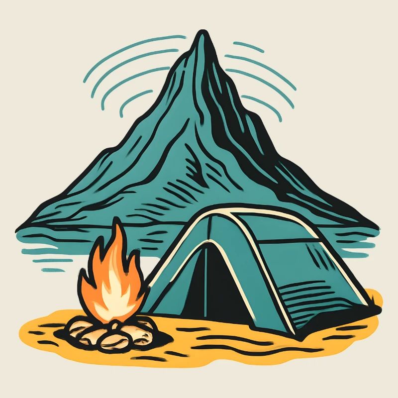 Feu de camping en montagne
