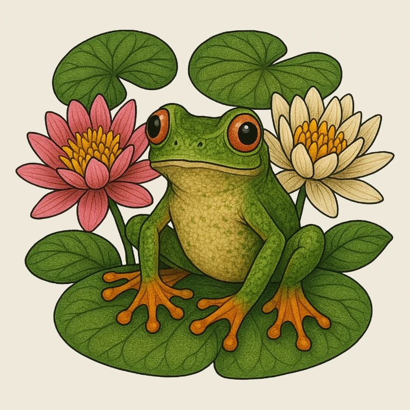 Verdant Frog Among Lotus Lilies