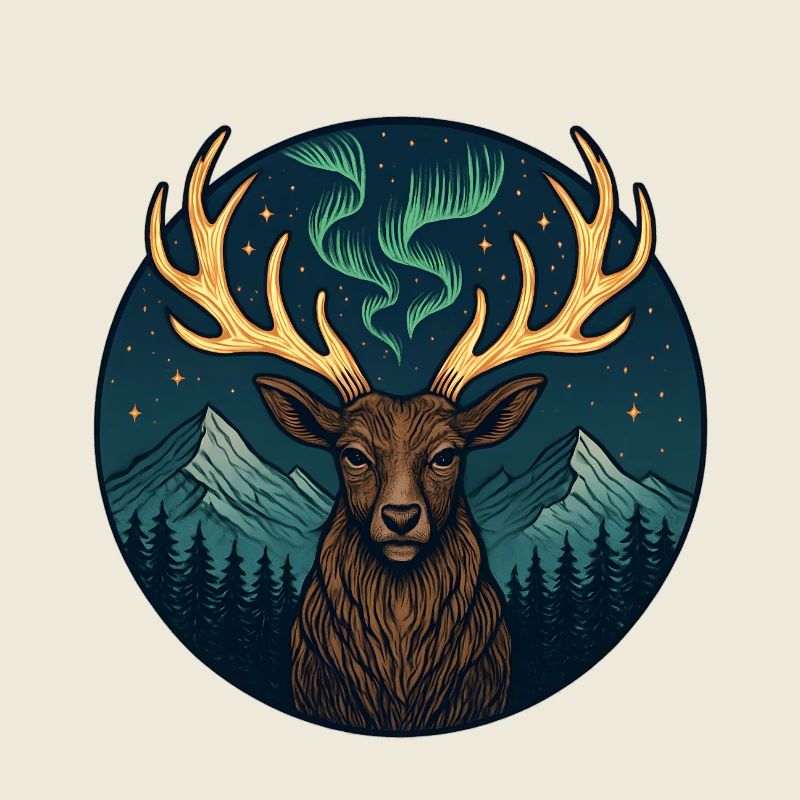 Northern Lights Moose in Mountain Landscape