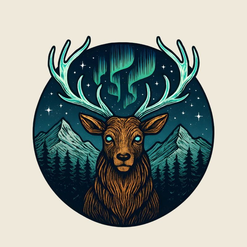 Cerf de la forêt nocturne avec bois de lumière boréale