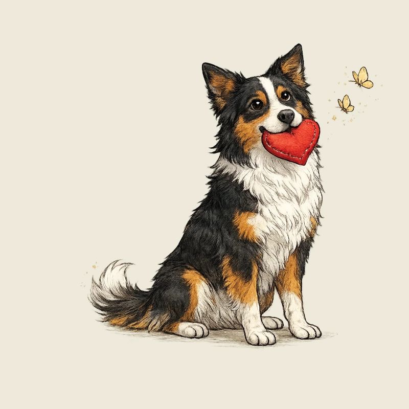Chien Border Collie avec Cœur et Câlin