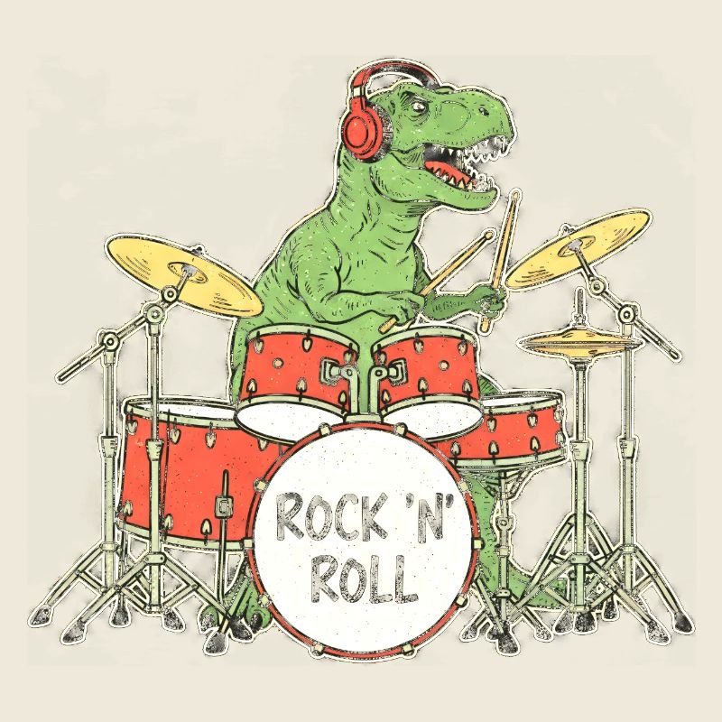 Dino Drummer RocknRoll Illustration