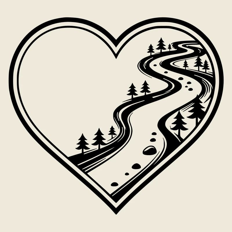 Customizable heart with forest, hiking trail