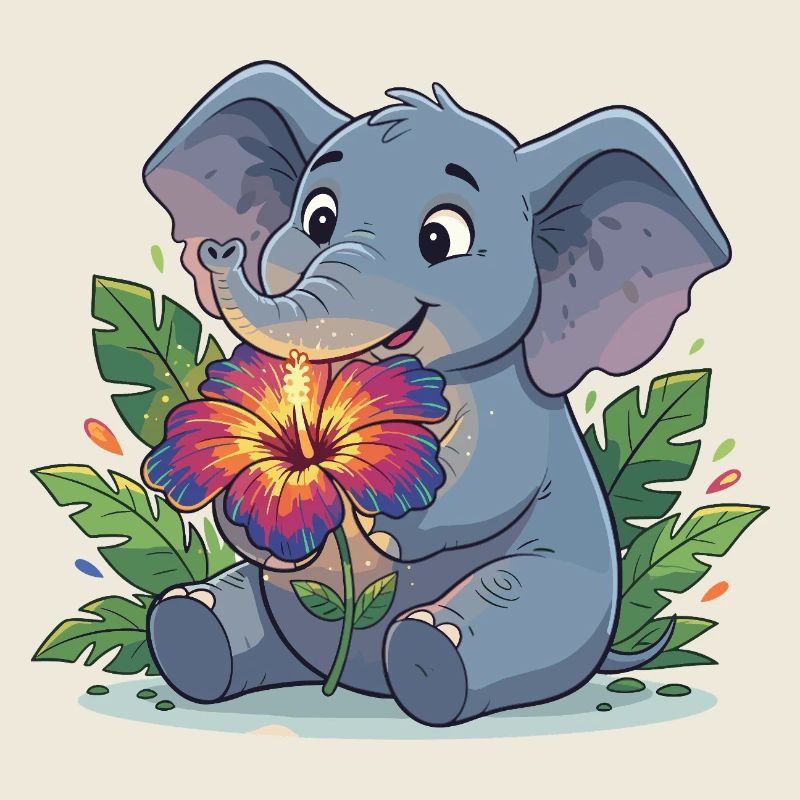 Elefant mit Hibiskusblüte