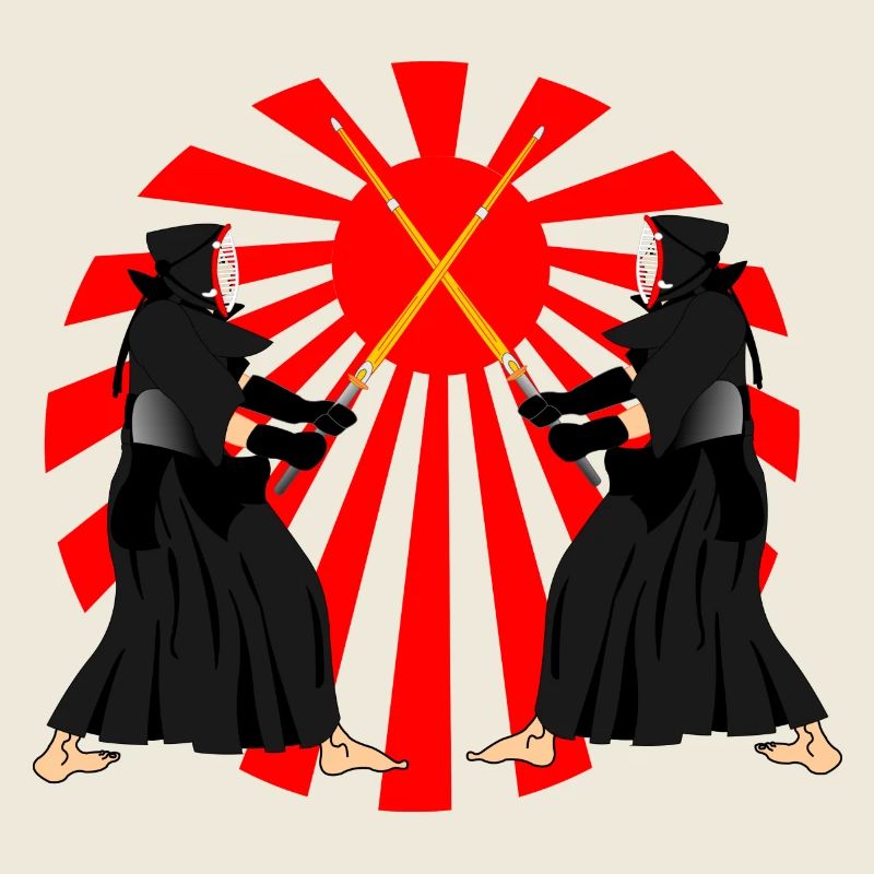 Kendo deux Kendoka en mode combat avec soleil rouge