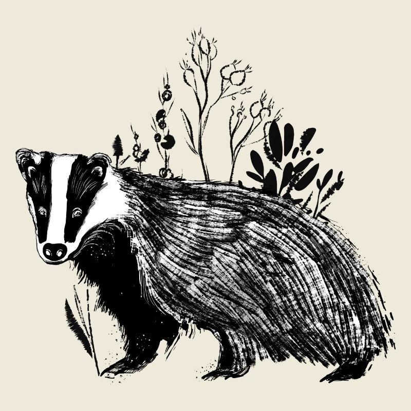 Blaireau dans l’herbe - Nature bordée