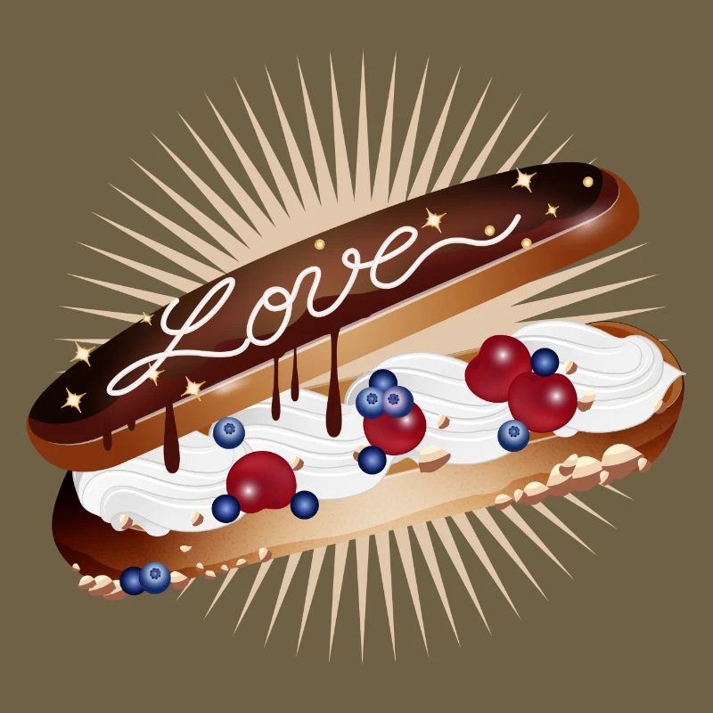 Illustration eines Eclairs mit Sahne und Liebe