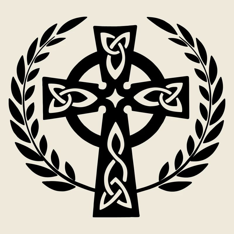 Keltisches Kreuz im Lorbeerkranz