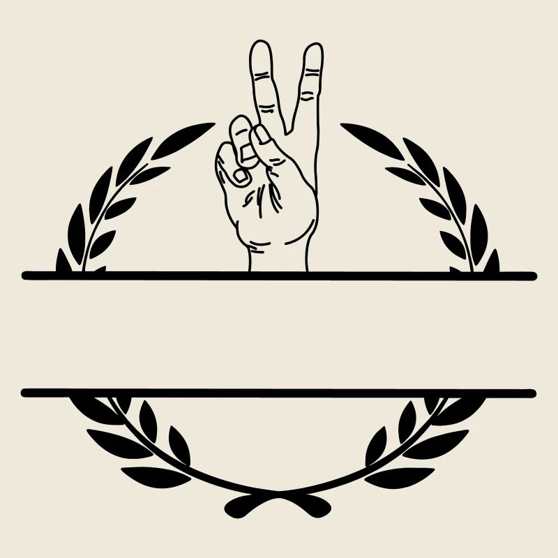 Signe de paix main dans le monogramme de couronne de laurier