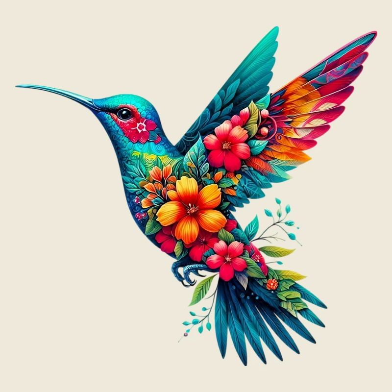 Colibri décoré de fleurs