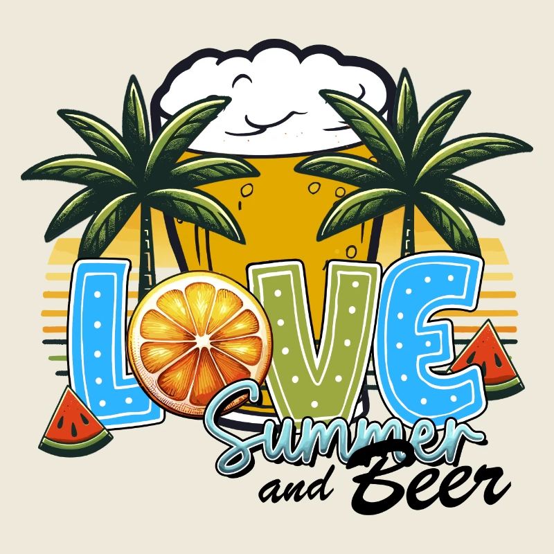 Love Summer Tropen-Logo mit Palmen & Bier