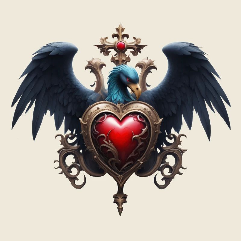 Elegantes Gothic Herz mit Fantasy Vogel.