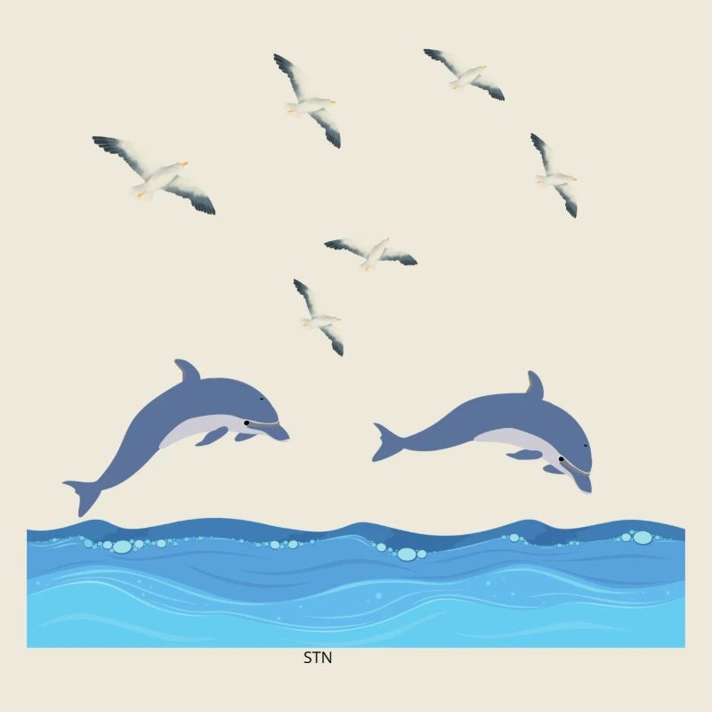 Dolphins Leap Over Azure Waves
