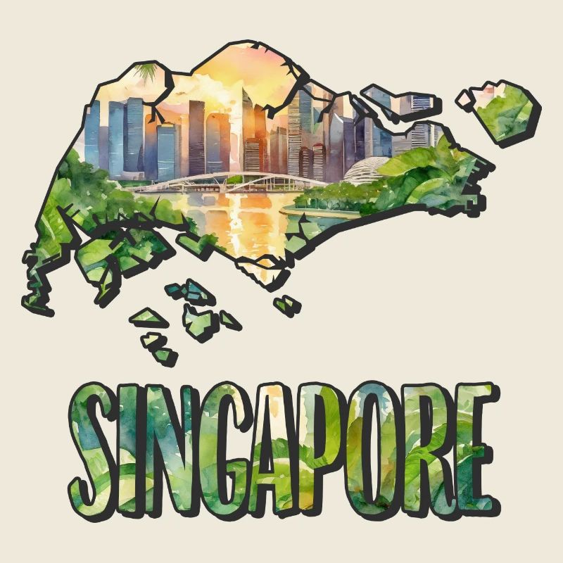 Carte à l’aquarelle Singapour