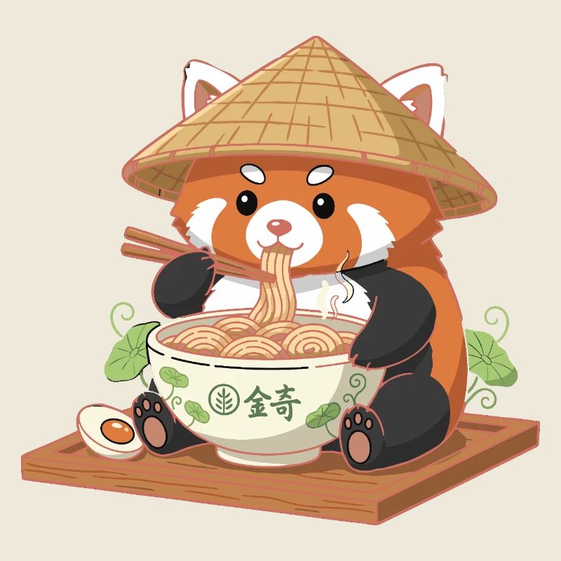 Ramen Panda avec chapeau de paille