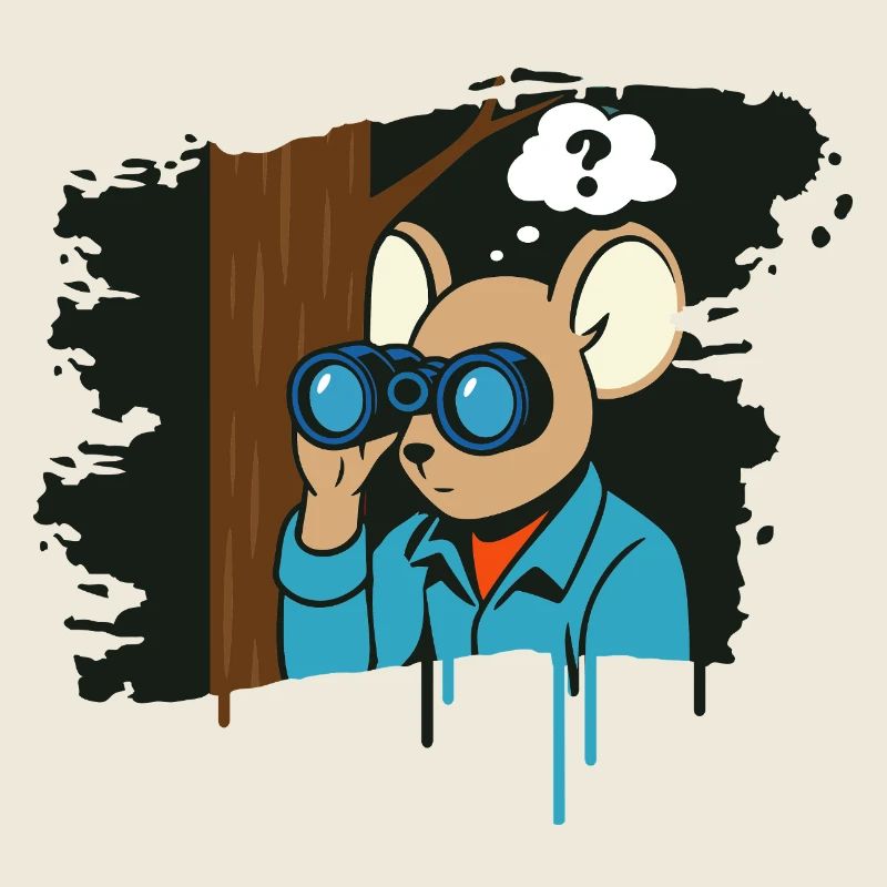 Neugierige Maus mit Fernglas im Comic Stil