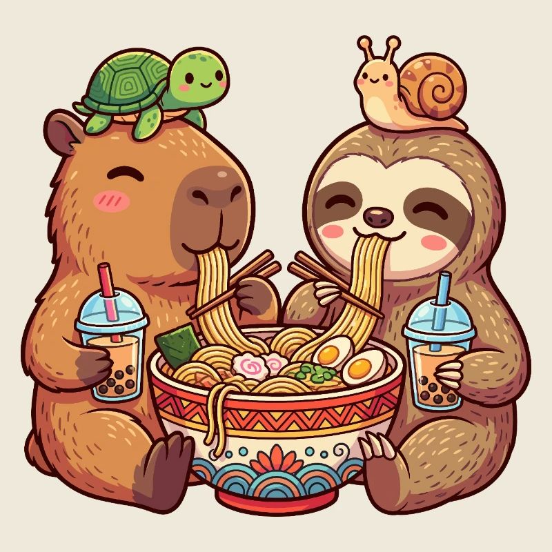 Ramen Noodle Buddies Capybara and Sloth