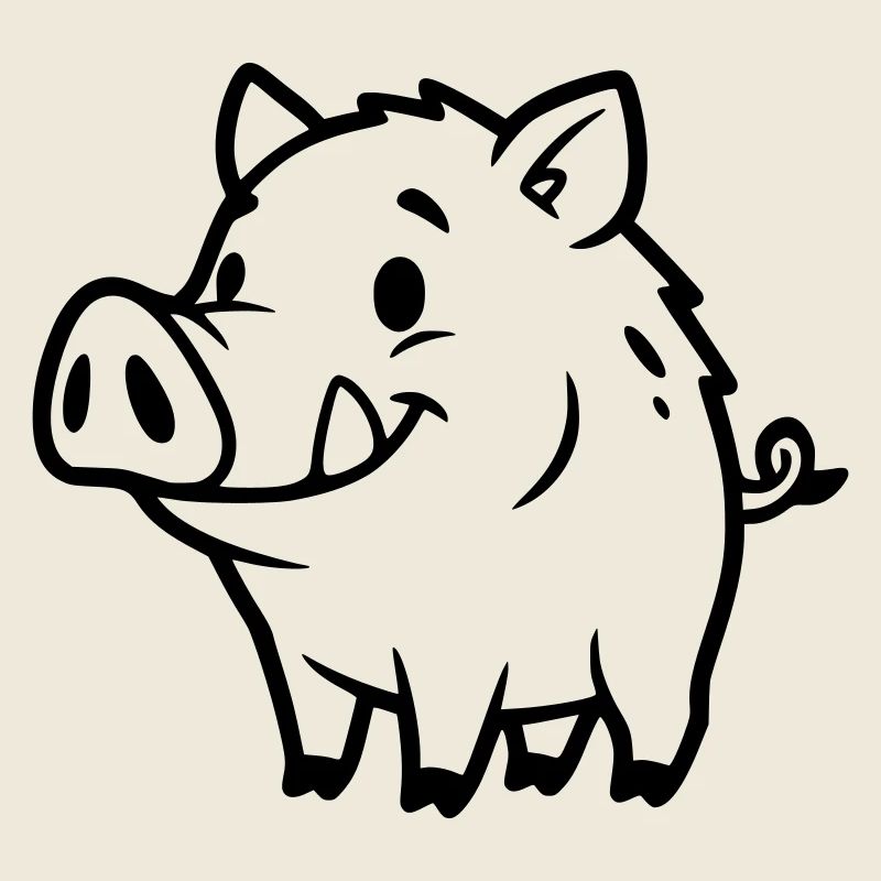Wild Boar Comic Outline Coloring Page