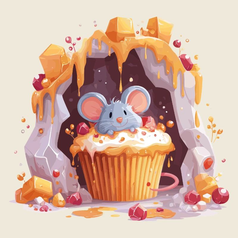 Cute mouse in cupcake cave