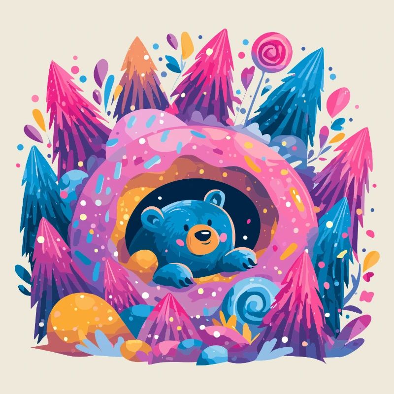 Bär im Donut-Traum Neonwald