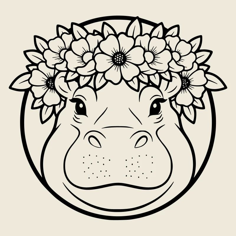 Nilpferd Blumenkranz Boho Outline Vektor