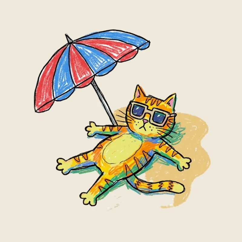 Colorful beach cat with parasol