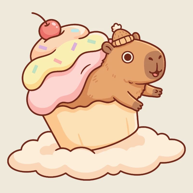 Motif sucré de cupcake capybara sur nuage
