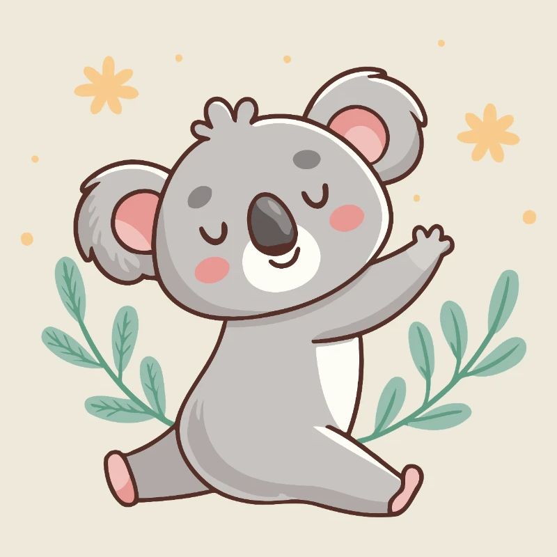 Koala détendu pastel avec feuillages