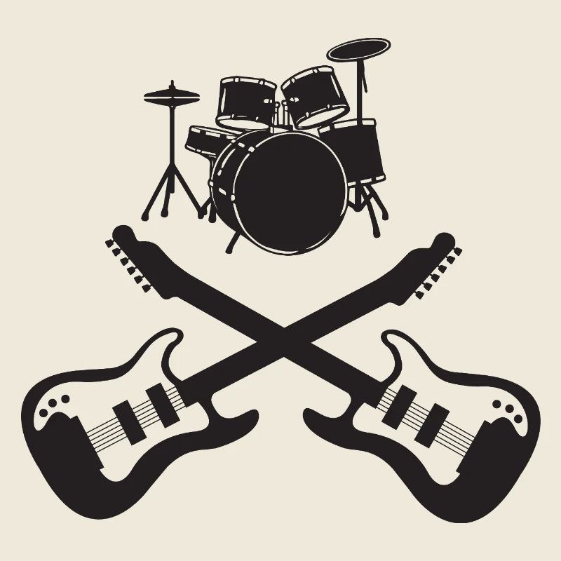 Drum Set and Crossed Guitars Rock Art