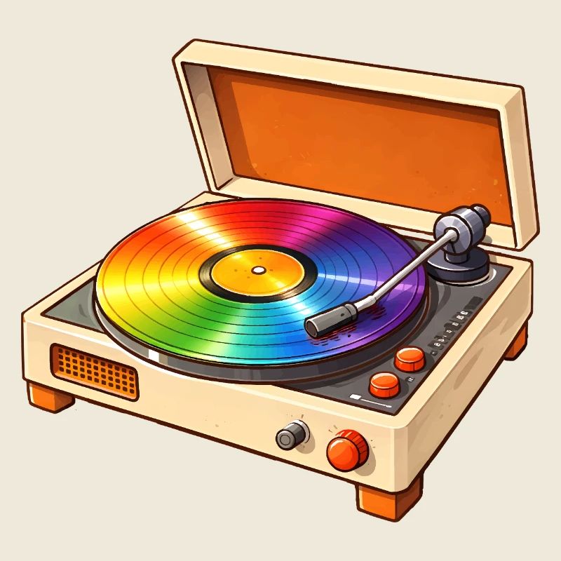 Retro turntable with rainbow record