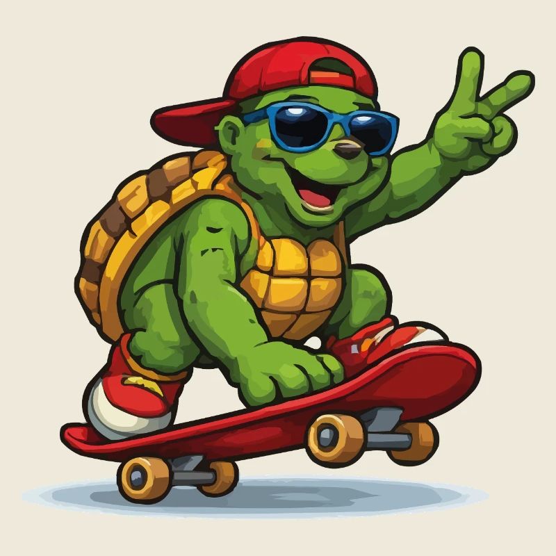 Schildkröte auf Skateboard mit Stil