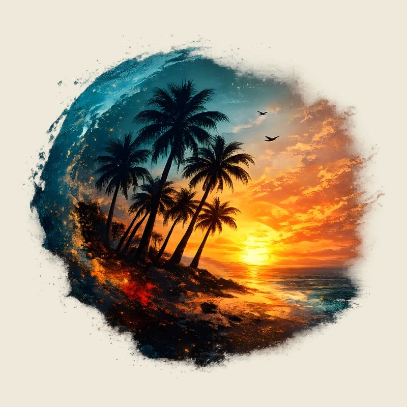 Coucher soleil palmier plage